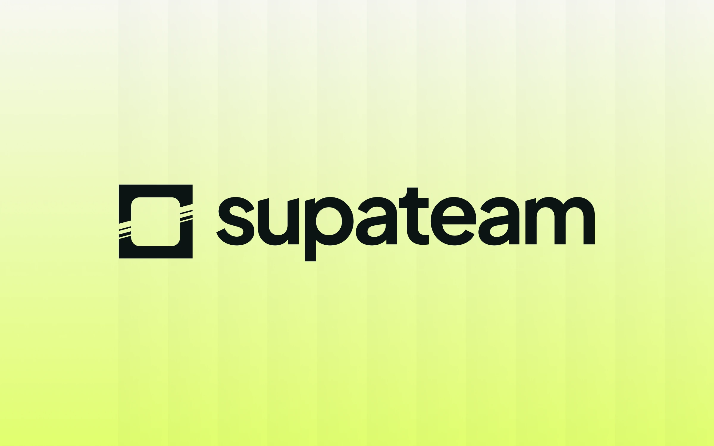 The supateam wordmark in black on pale green, beside a square bracket mark