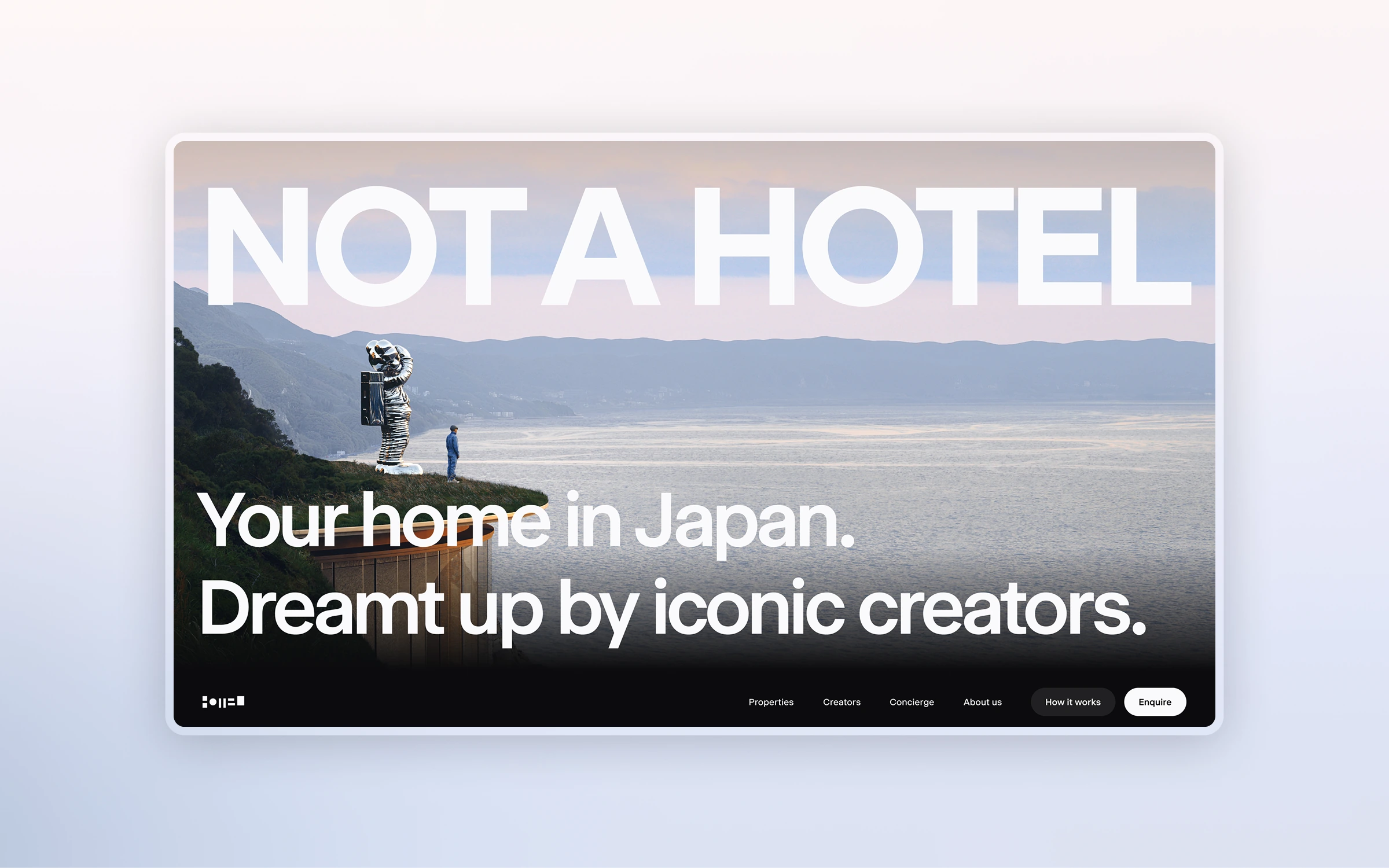 NOT A HOTEL's English site with the headline Your home in Japan, dreamt up by iconic creators
